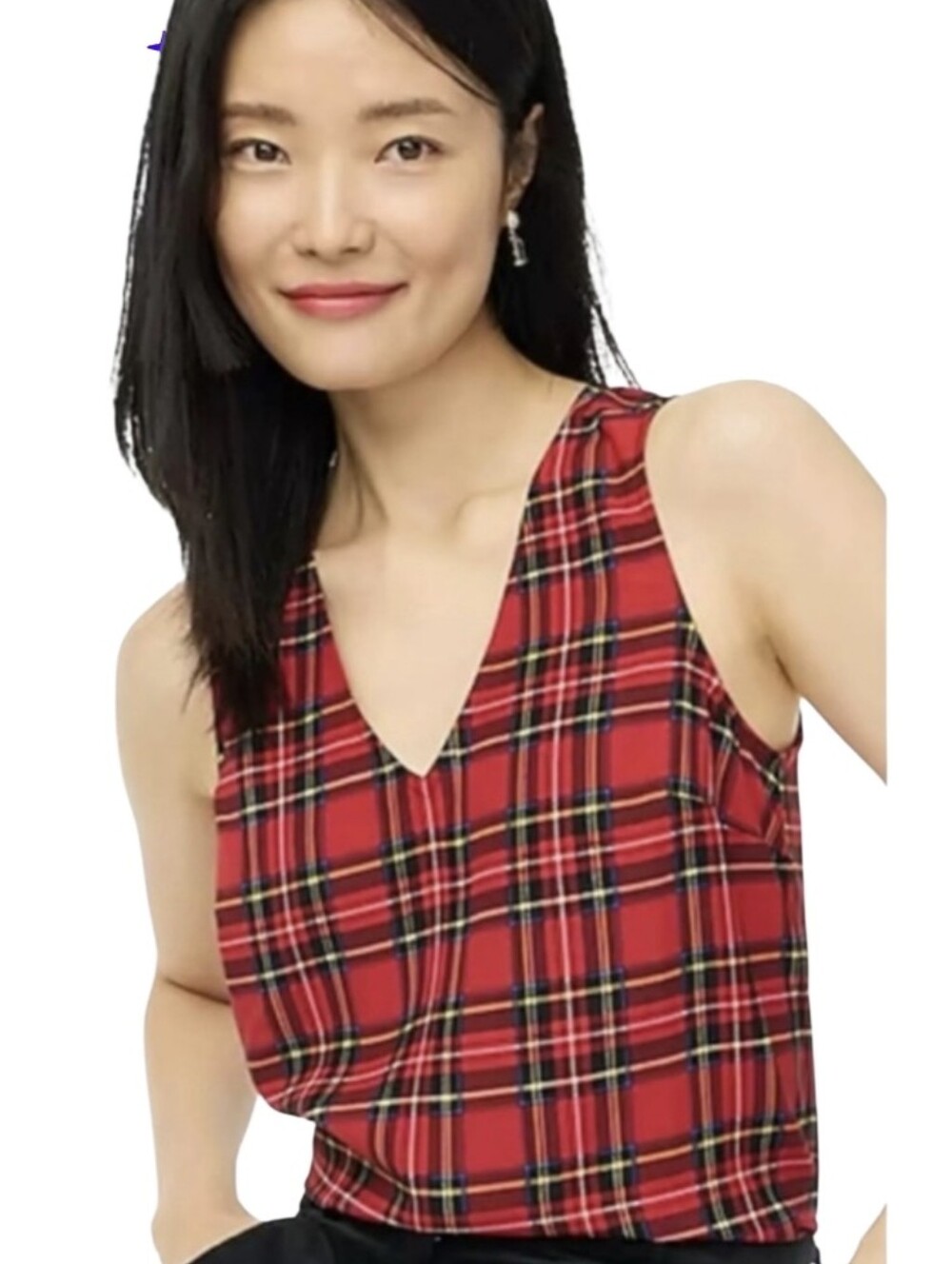 Crew Womens Red Tartan Tank Top Blouse Size Large Christmas Holiday Party NEW